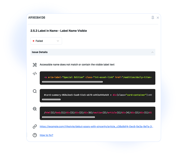 Connectivo AI coding platform — trained on 100,000+ WCAG violations, generating precise code-level fixes validated against WCAG 2.1 AA and IBM Accessibility Checker before deployment